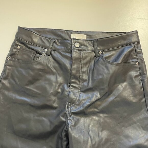 NWT H&M Pant Trouser Faux Leather Black Straight Leg Wide Winter Sweater Knit 14 - Picture 4 of 13